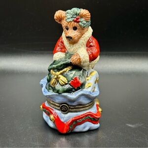 Boyd's Bear Santas Helper Pottery Christmas Bear Trinket Box Mini Bear Inside